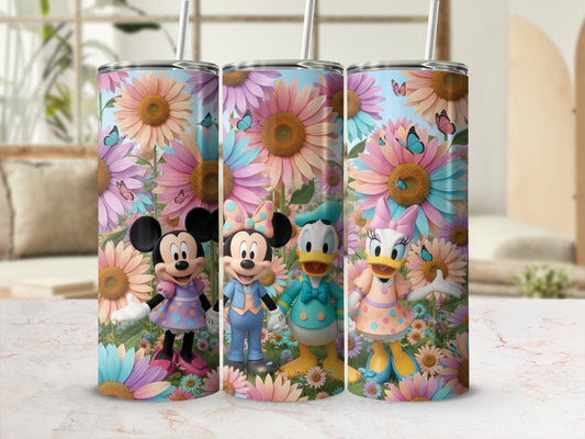 Colorful Disney Characters Floral Design Tumbler Set
