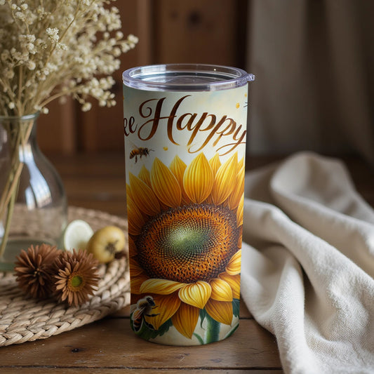 Bee Happy Sunflower Design Insulated Tumbler Cup