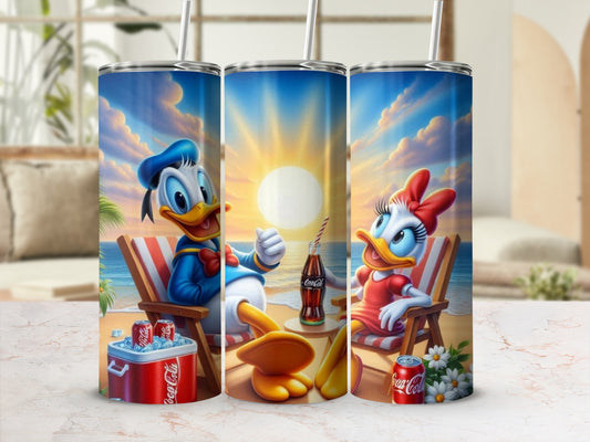 Cartoon Ducks Beach Scene with Cola Tumbler