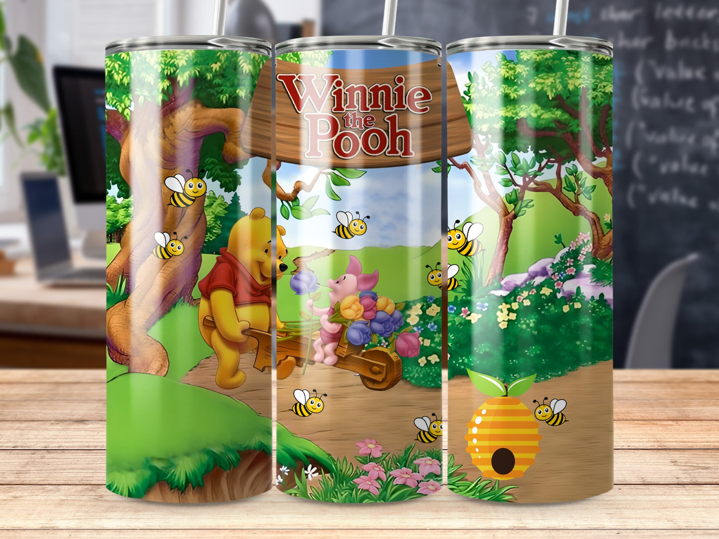 Winnie the Pooh Tumbler with Bees and Trees Design