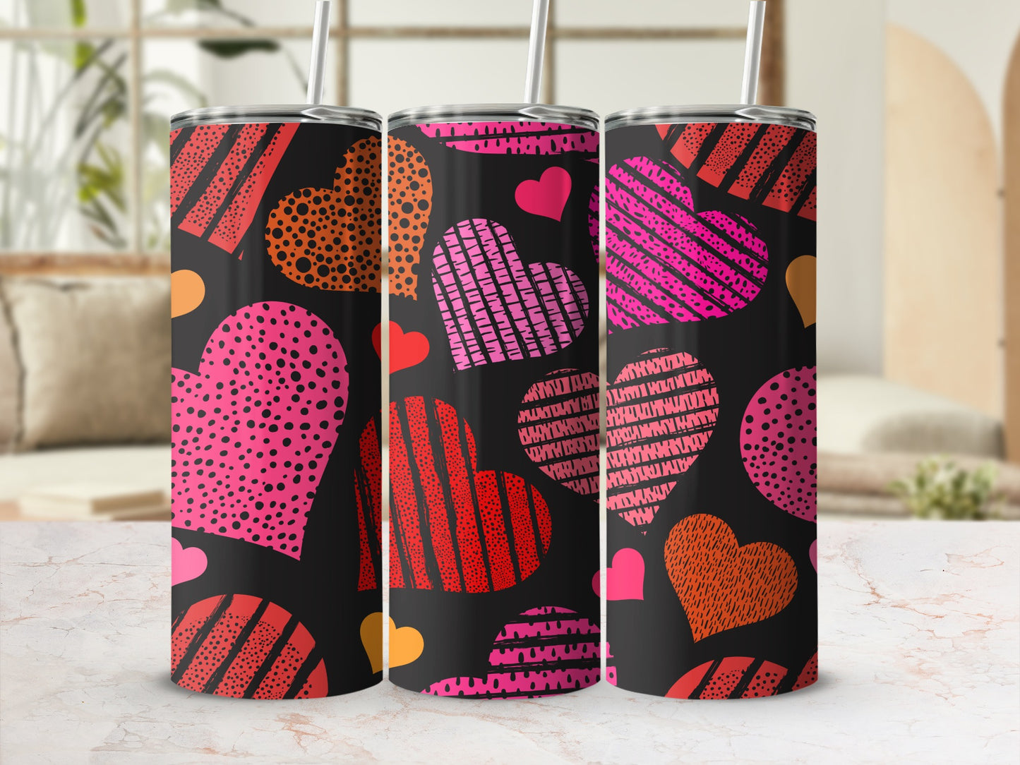 Colorful Heart Pattern Tumbler for Valentine's Day
