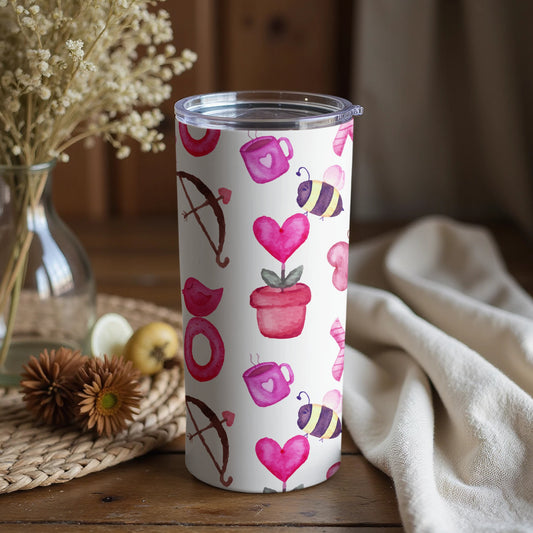 Cute Heart and Bee Valentine Travel Tumbler Product