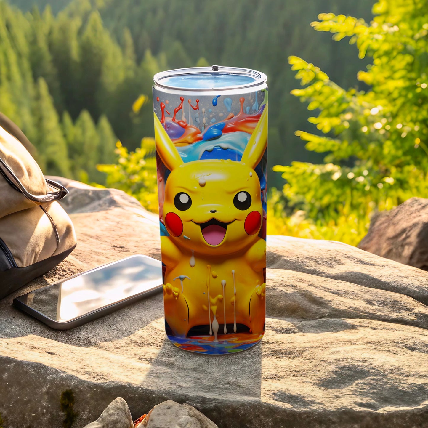 Pikachu Anime Art Tumbler with Splash Background