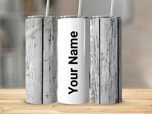 Rustic Weathered Wood Personalized Tumbler with Straw