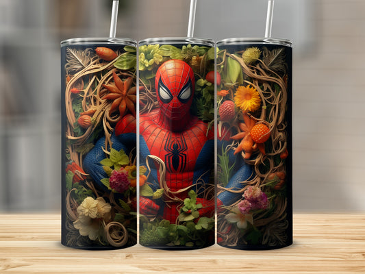 Spiderman with Floral Garden Wrap Insulated Tumbler
