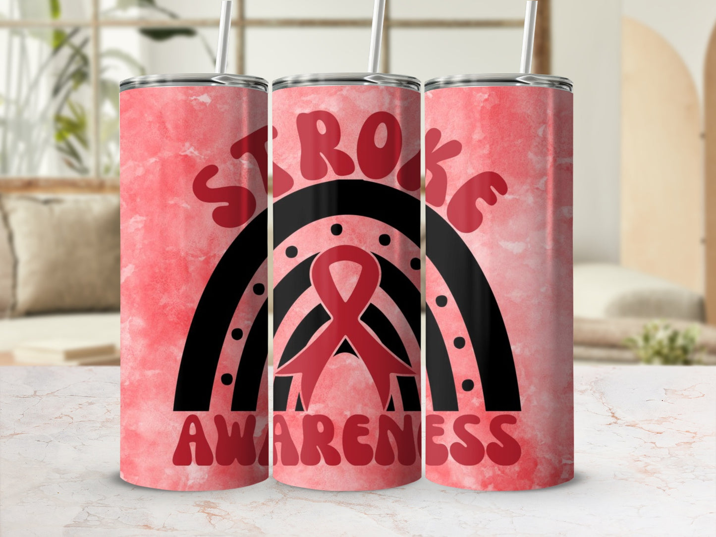 Stroke Awareness Red Ribbon Design Tumbler Set
