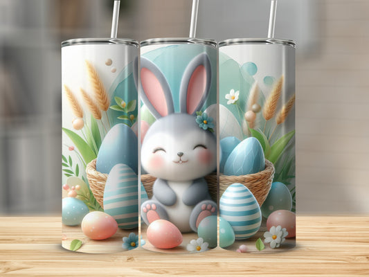 Cute bunny and Easter eggs design on a skinny tumbler.