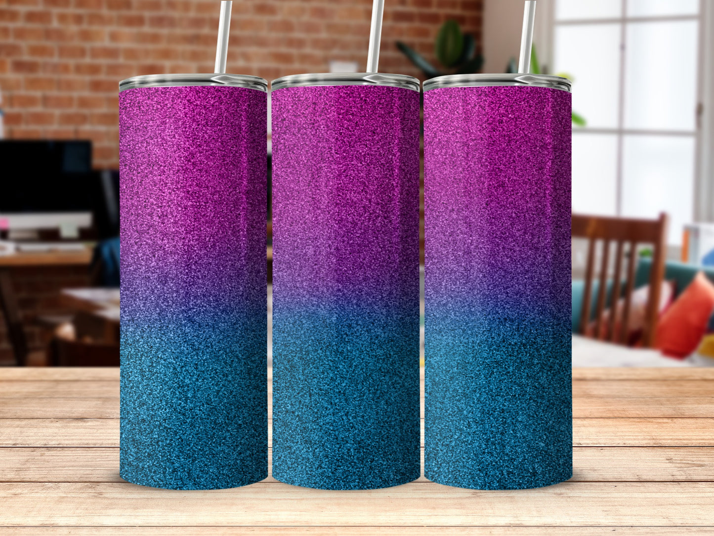 Glittery Ombré Tumbler Shimmer Blue Purple Drinkware