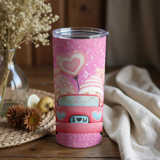 Romantic Hearts Bedtime Pink Glitter Tumbler Cup