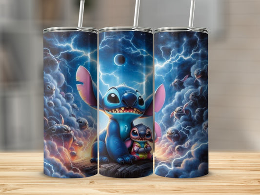 Lightning Storm and Cute Alien Family Tumbler Design