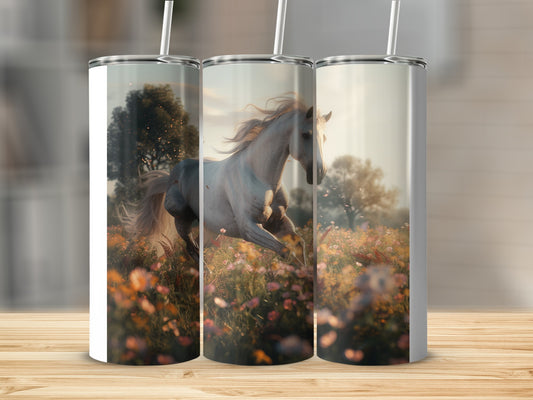 White Horse Running Field Flowers Golden Light product type