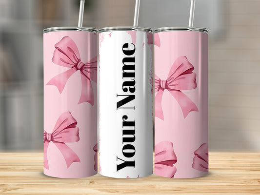 Personalized Pink Bow Design Your Name Tumbler Cup