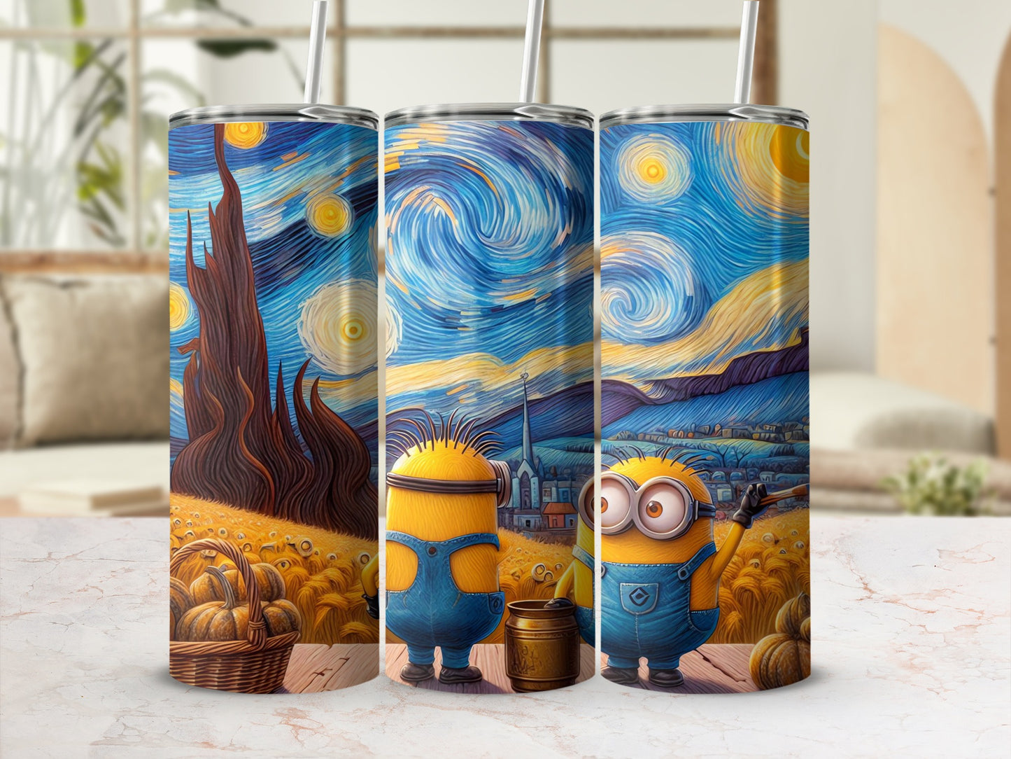 Van Gogh and Minions Starry Night Art Tumbler Set