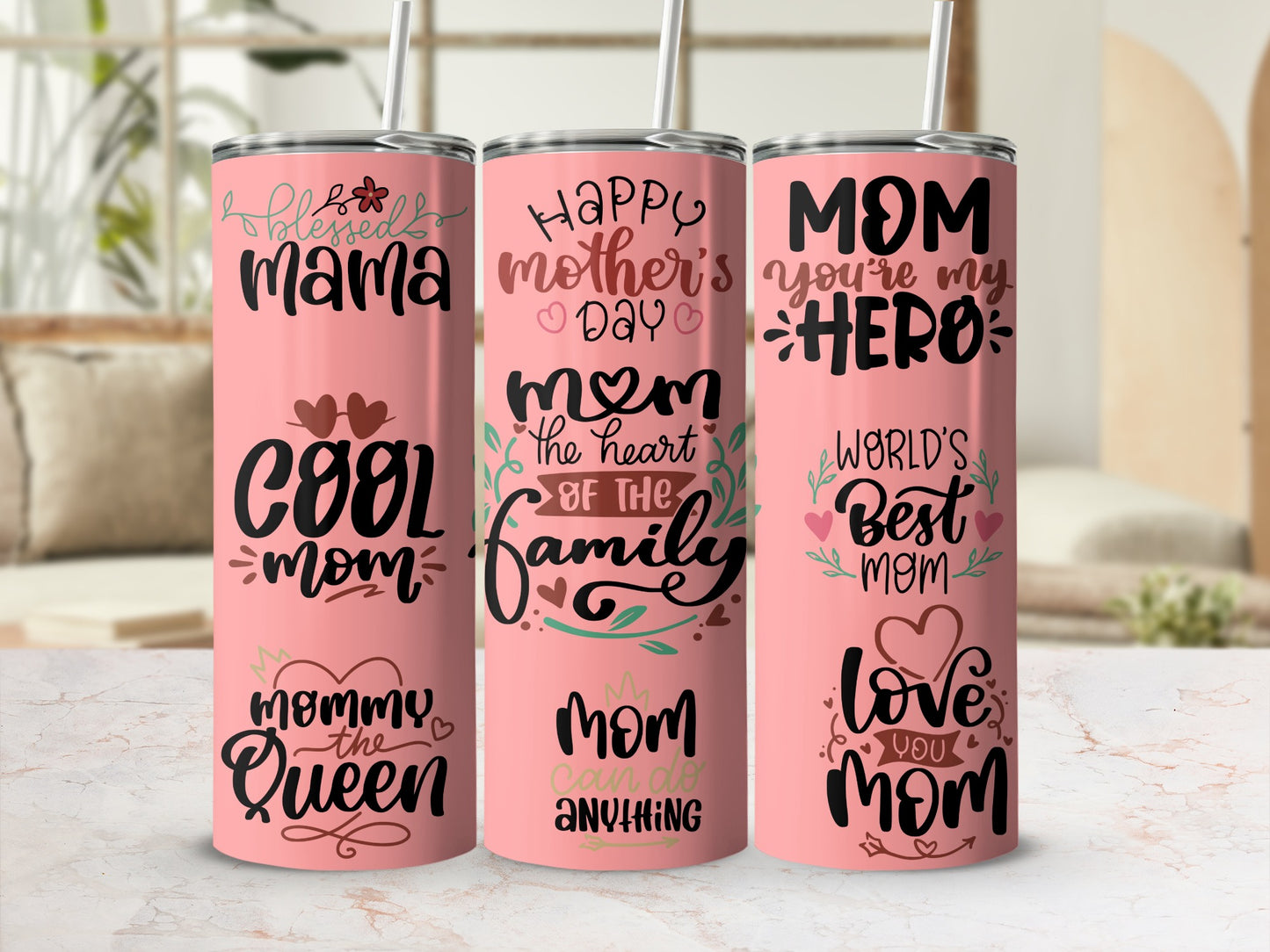 Blessed Mama Cool Mom Motivational Tumbler Set