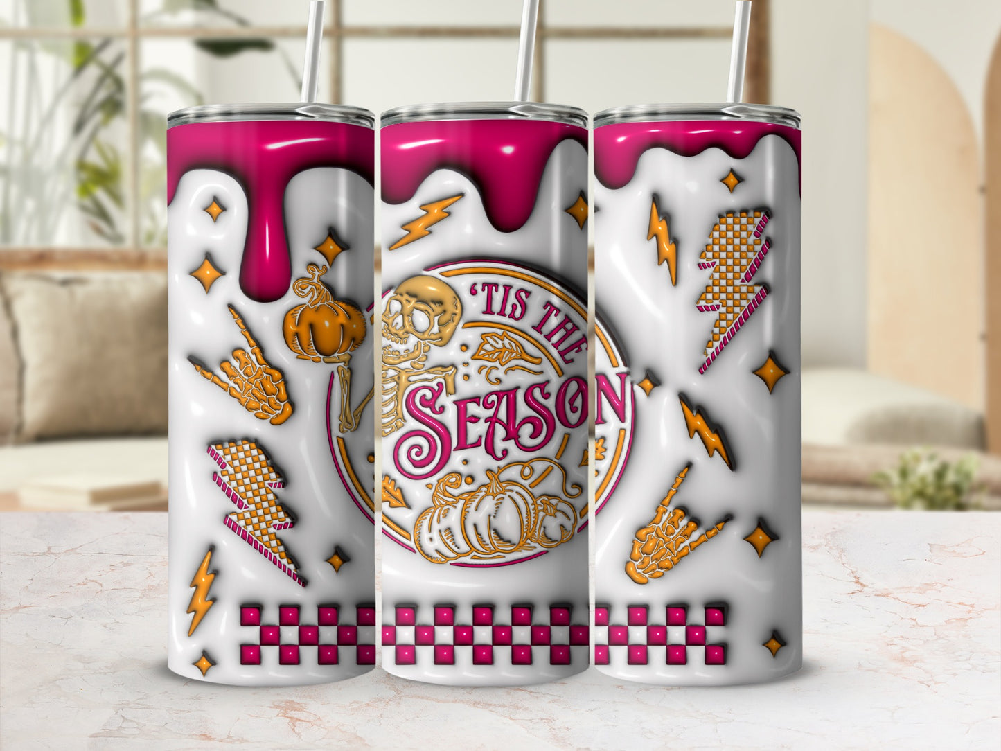 'Tis The Season Skeleton Pumpkin Design Tumbler