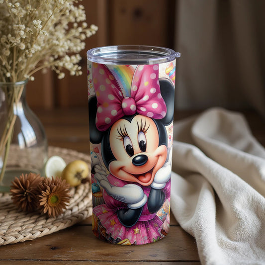 Adorable Minnie Mouse Rainbow Bow Travel Tumbler