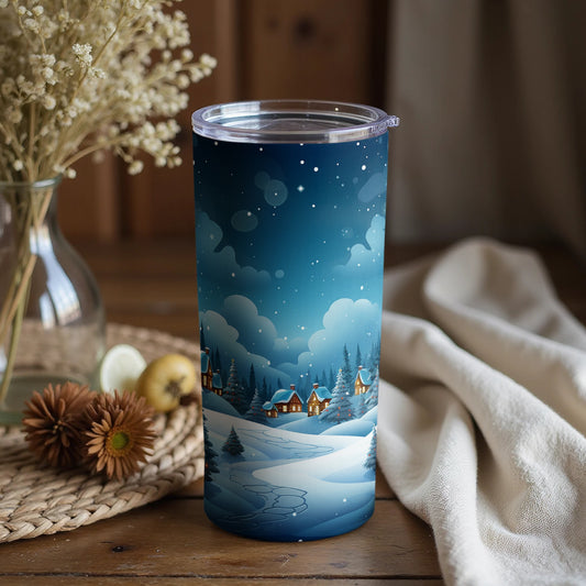 Winter Night Scenic Insulated Tumbler for Hot Beverages