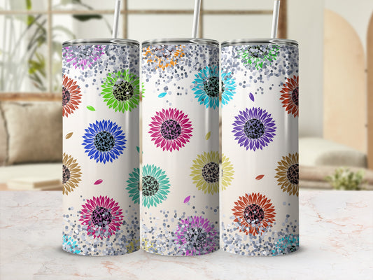 Colorful Leopard Print Sunflower Tumbler Cups