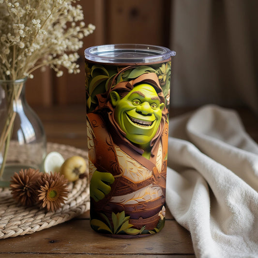 Shrek Themed Travel Tumbler with Green Ogre Design