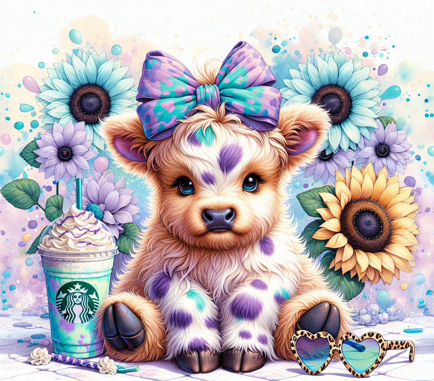 HIghland Baby Cow withi colorful pastels