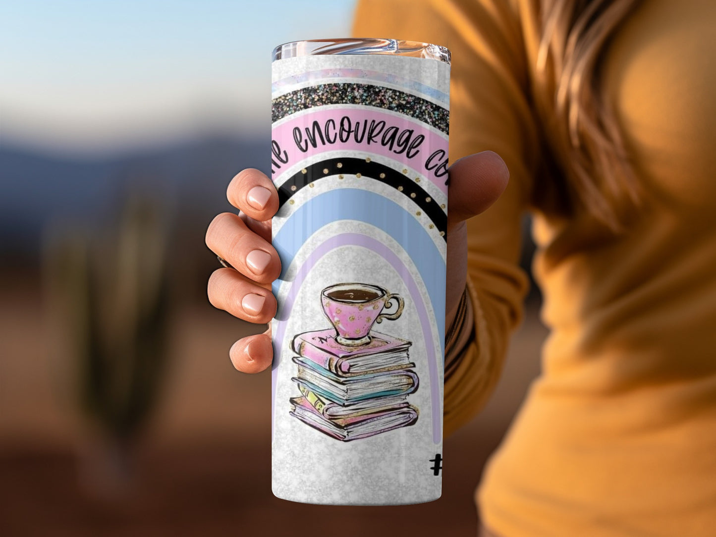 Teacherlife Rainbow Design with Books and Tea Tumblers