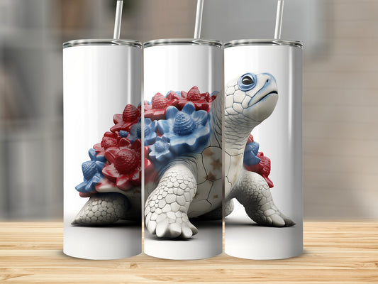 Three white tumblers with a patriotic turtle design.