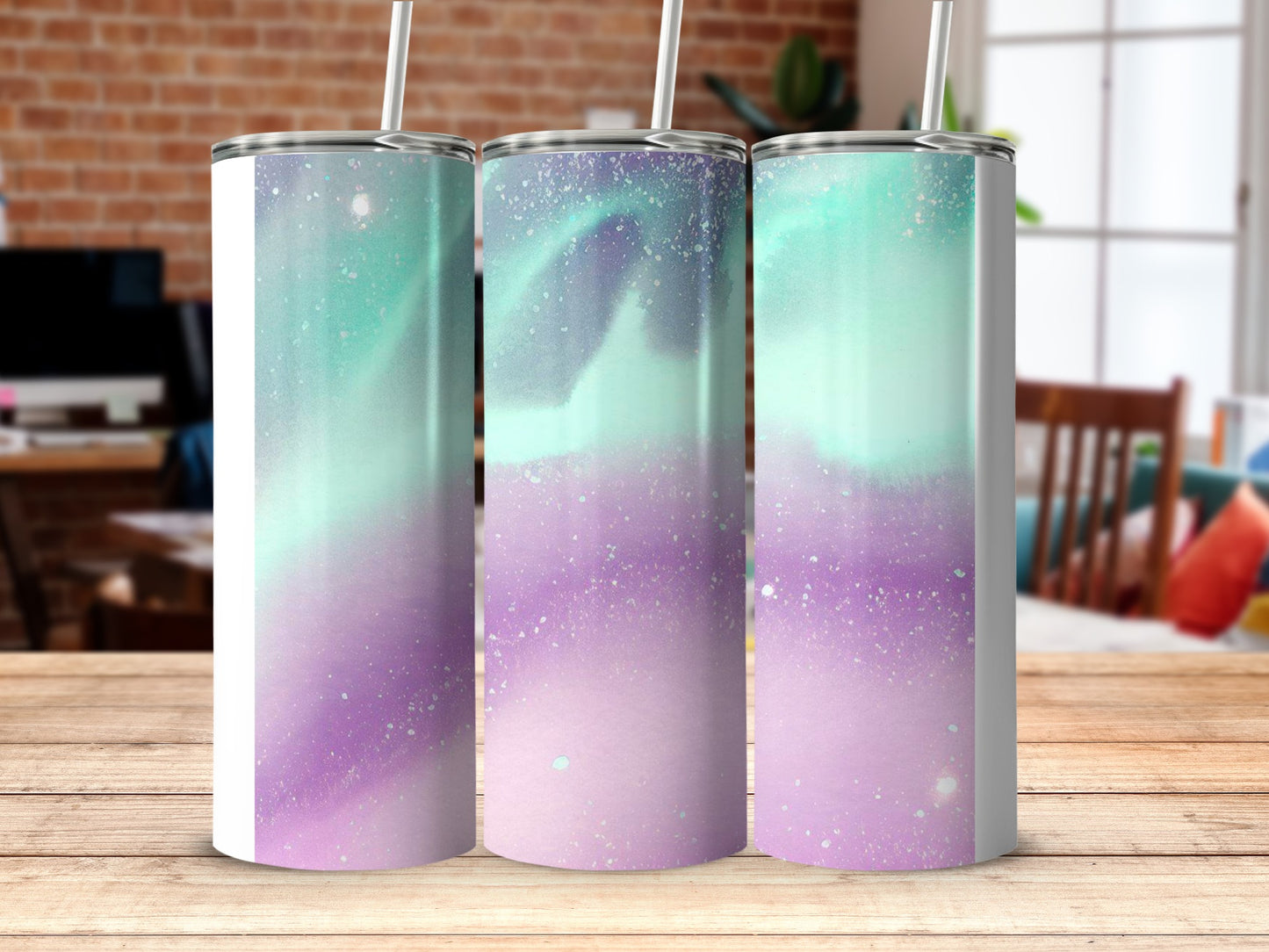 Aurora Borealis Inspired Tumbler with Lid and Straw
