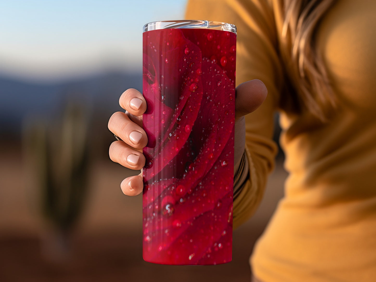 Red Rose Petals With Water Droplets Floral Image Tumblers