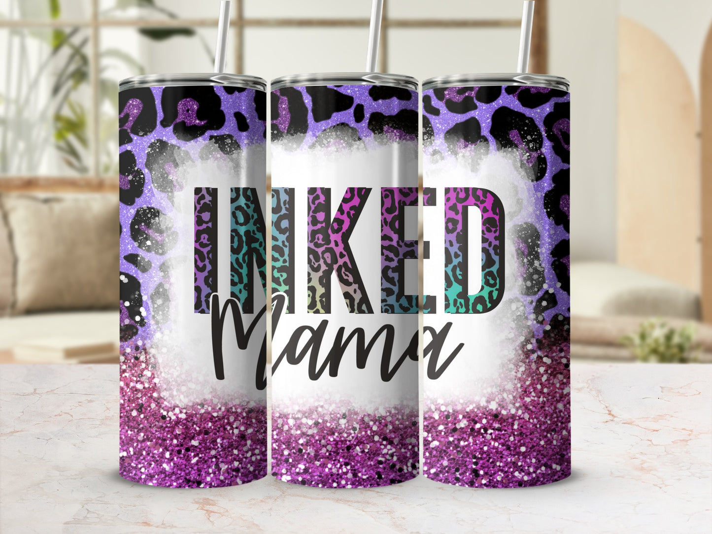 Inked Mama Glitter Leopard Tumbler Cup for Moms