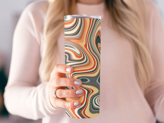 Abstract Swirls of Color Orange Green and Beige Tumblers