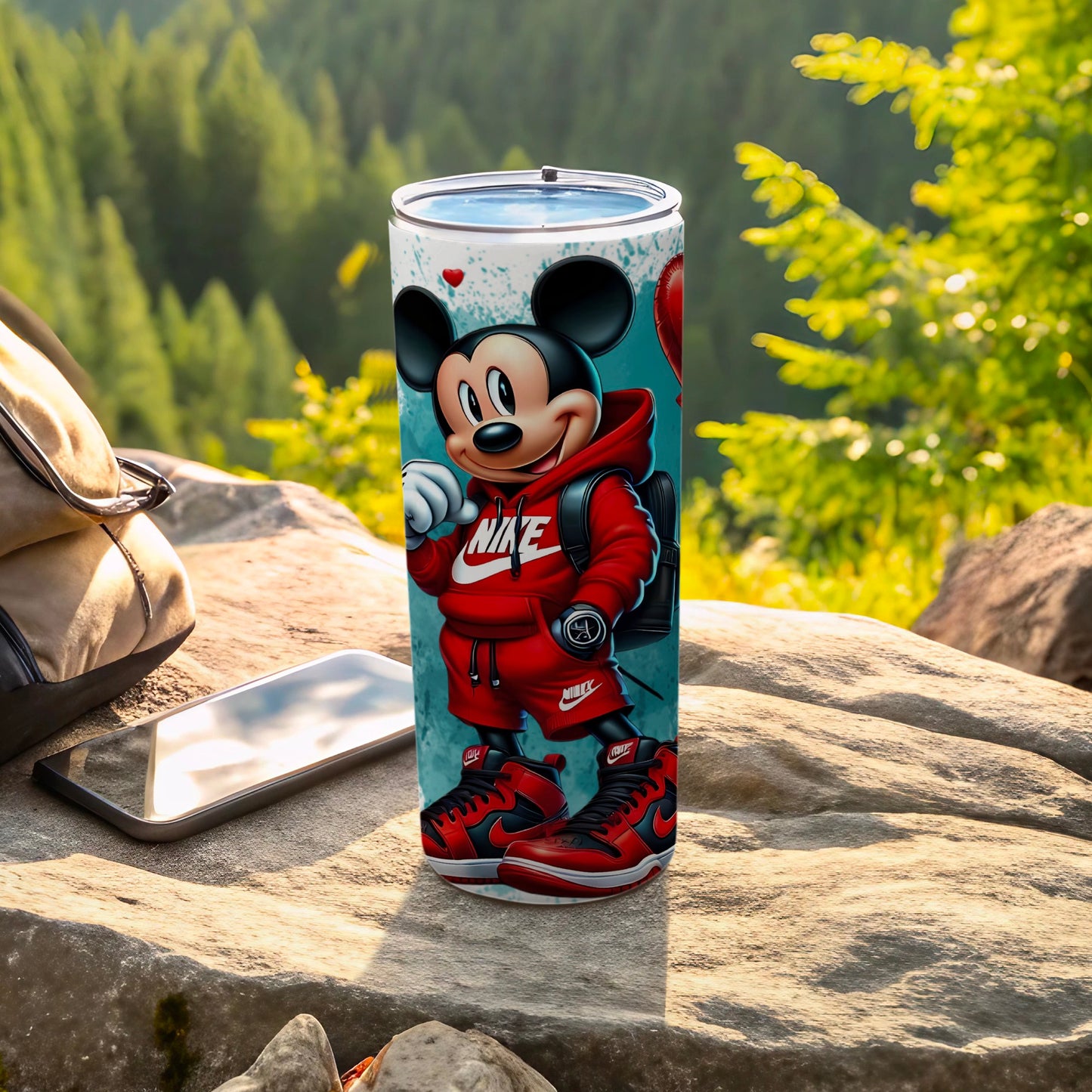 Mickey Mouse in Red Nike Hoodie and Sneakers Tumbler
