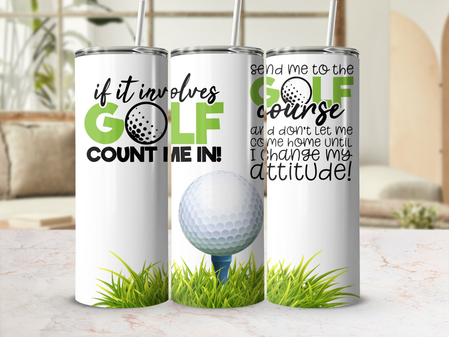 Golf Themed Drink Tumbler with Fun Sayings