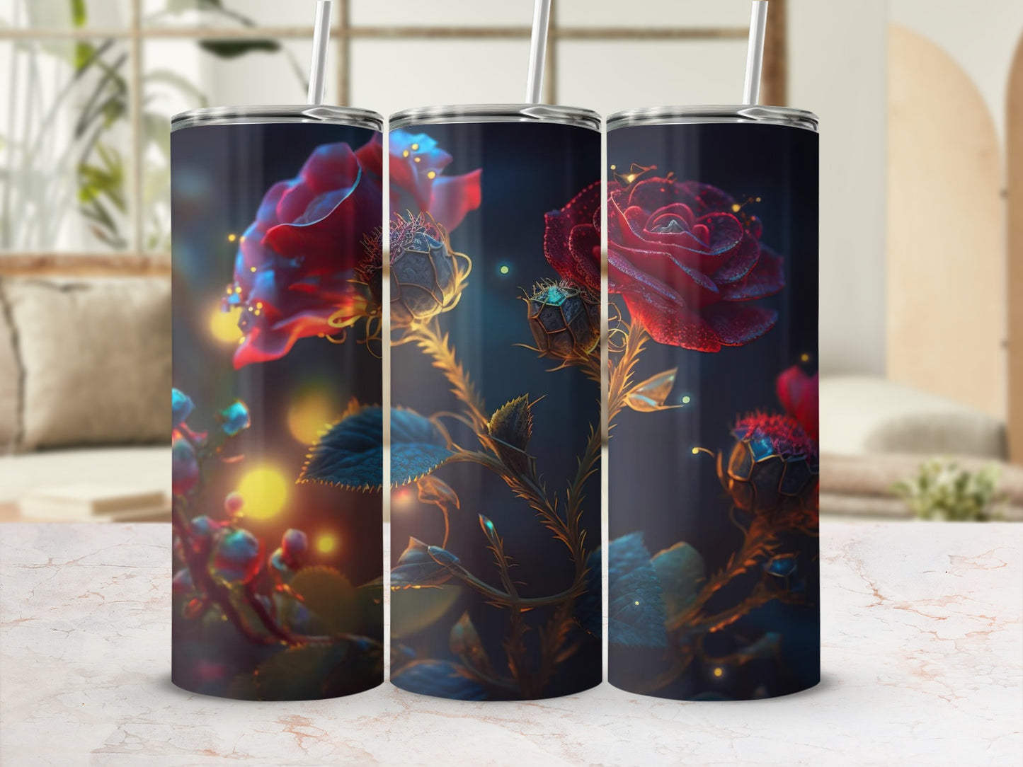 Enchanting Glowing Floral Design Tumbler Cup