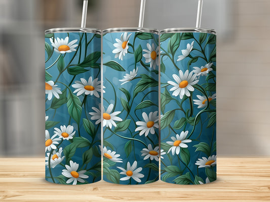 White Daisy Green Vines Teal Blue Tumbler product type