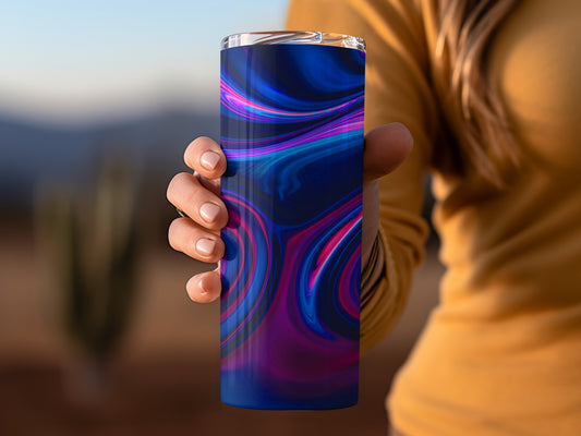 Abstract Swirls Of Dark Blues and Pinks Neon Art Tumblers