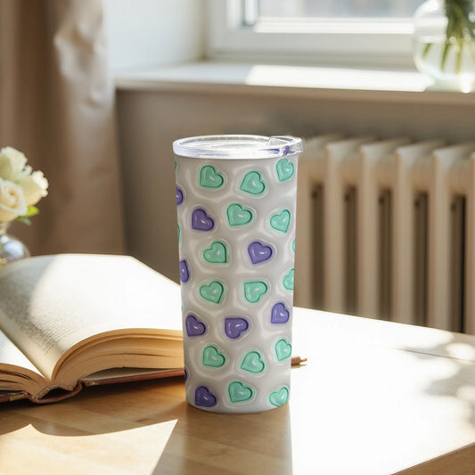 Colorful Heart Patterned Tumbler with Lid