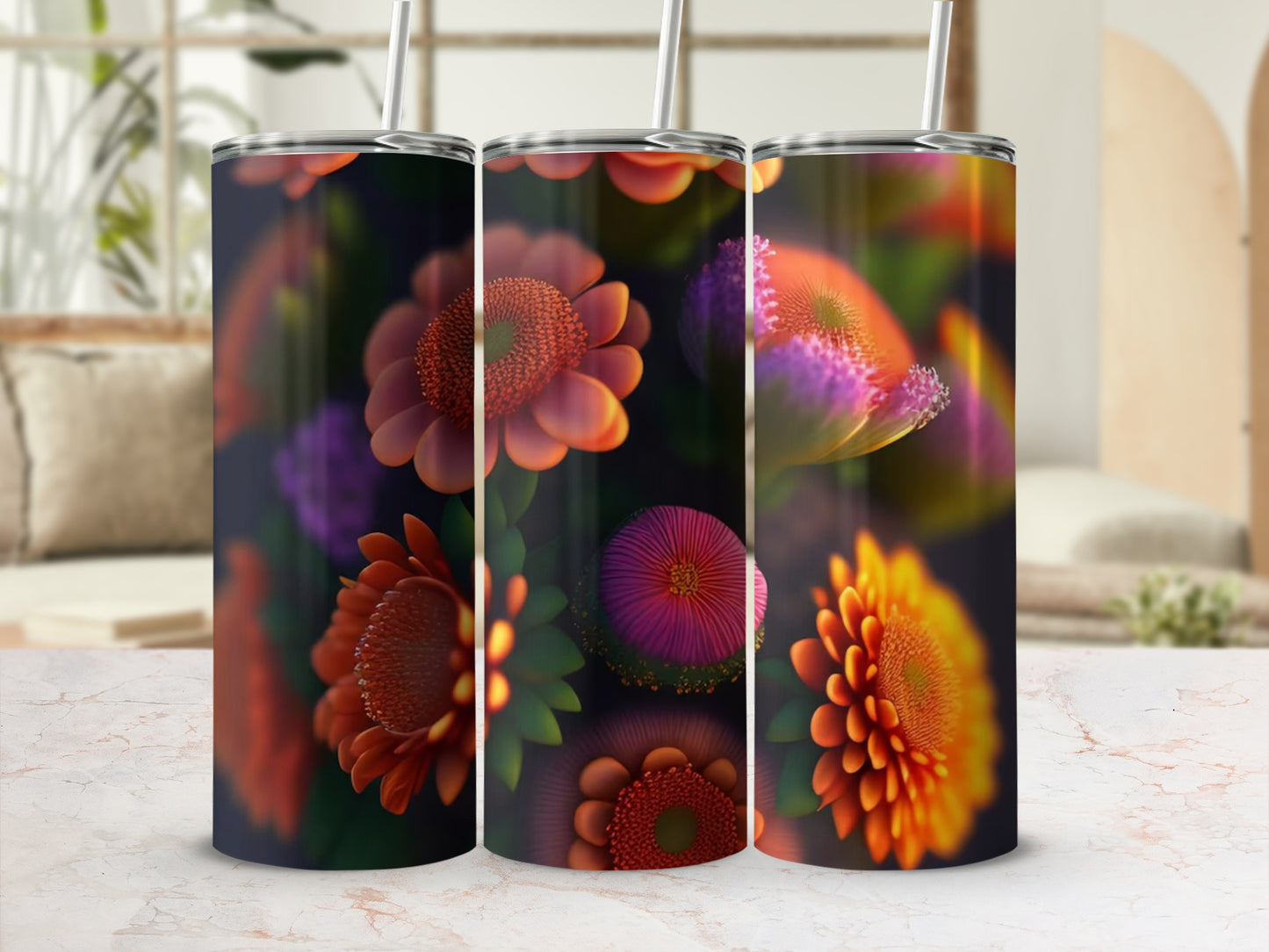 Vibrant Floral Pattern Insulated Tumbler Product