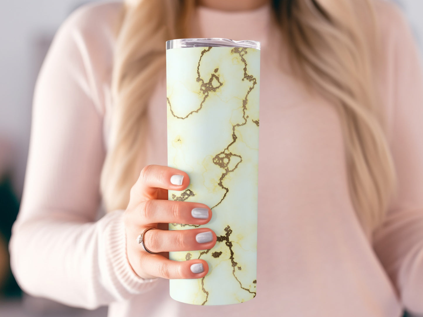 Golden Veins Inlaid On Ivory Background Design Tumblers