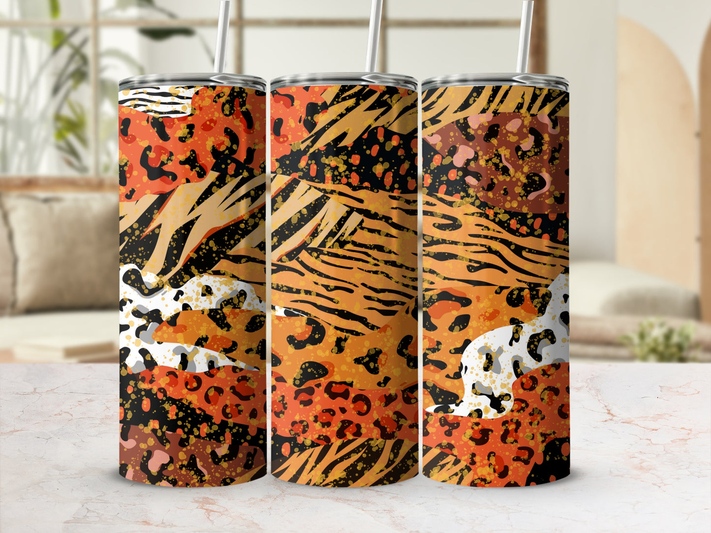 Bold and Colorful Animal Print Tumbler with Straw