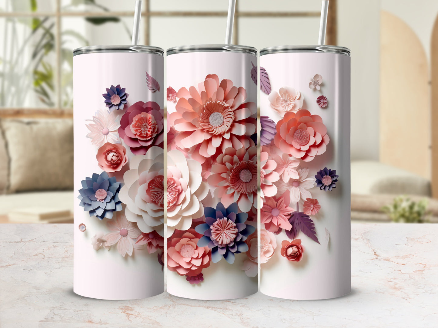 Colorful Floral Patterned Insulated Tumbler Product