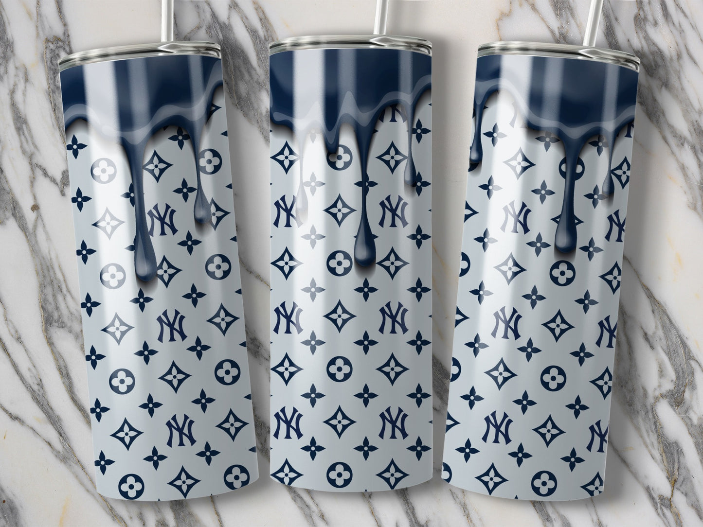 NY Logos and Shapes Dark Blue Drip Design Pattern Tumblers