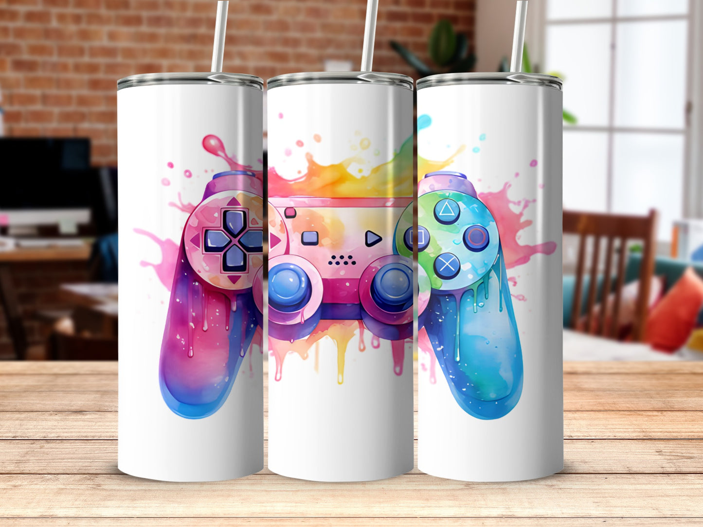 Vibrant Splash of Colorful Gaming Controllers Tumbler