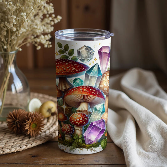 Colorful Mushroom and Crystals Design Tumbler Product
