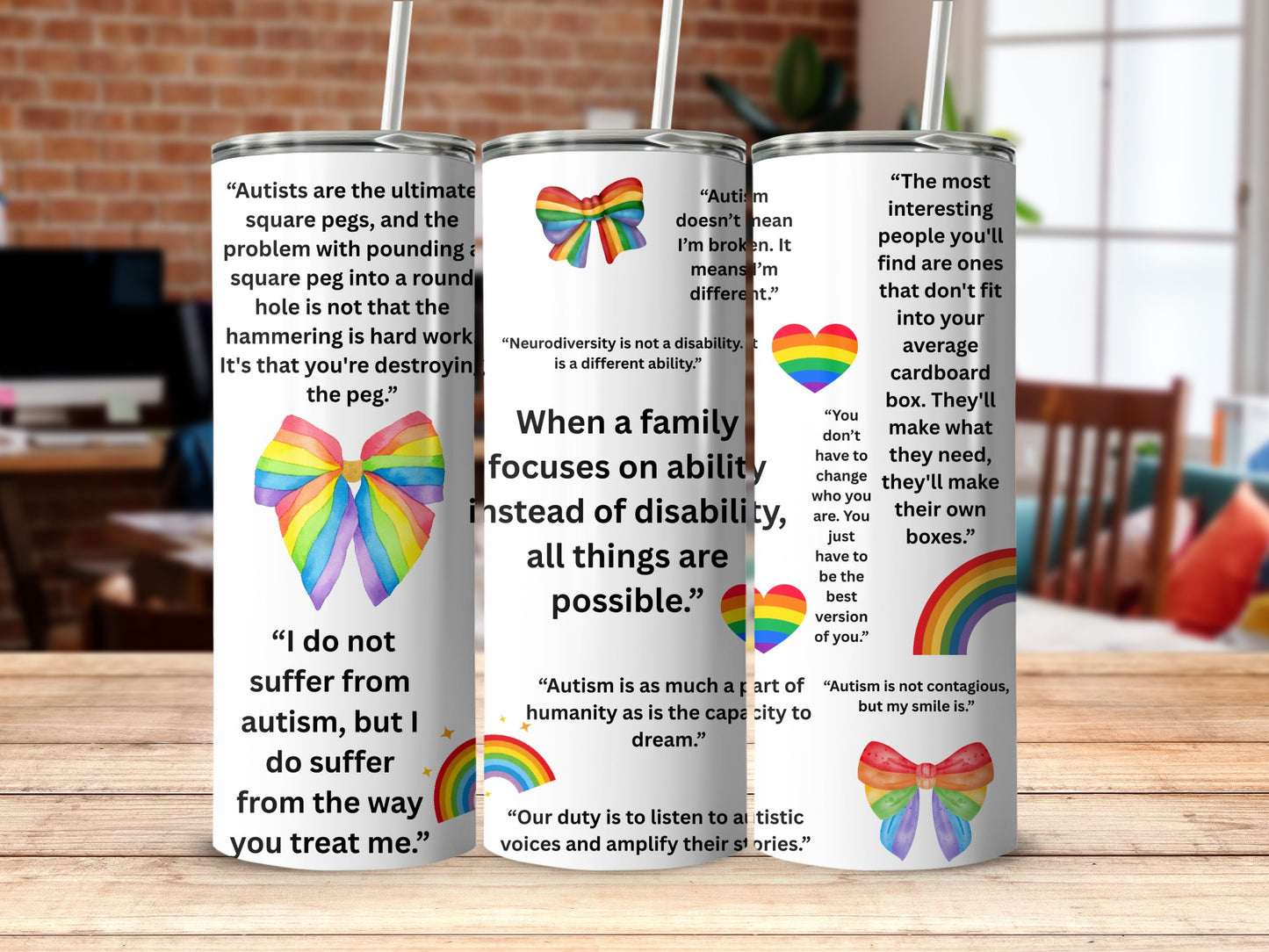 Inspirational Quotes with Rainbow Hearts Tumbler
