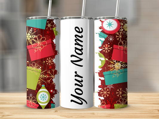 Personalized Christmas Themed Tumbler with Custom Name