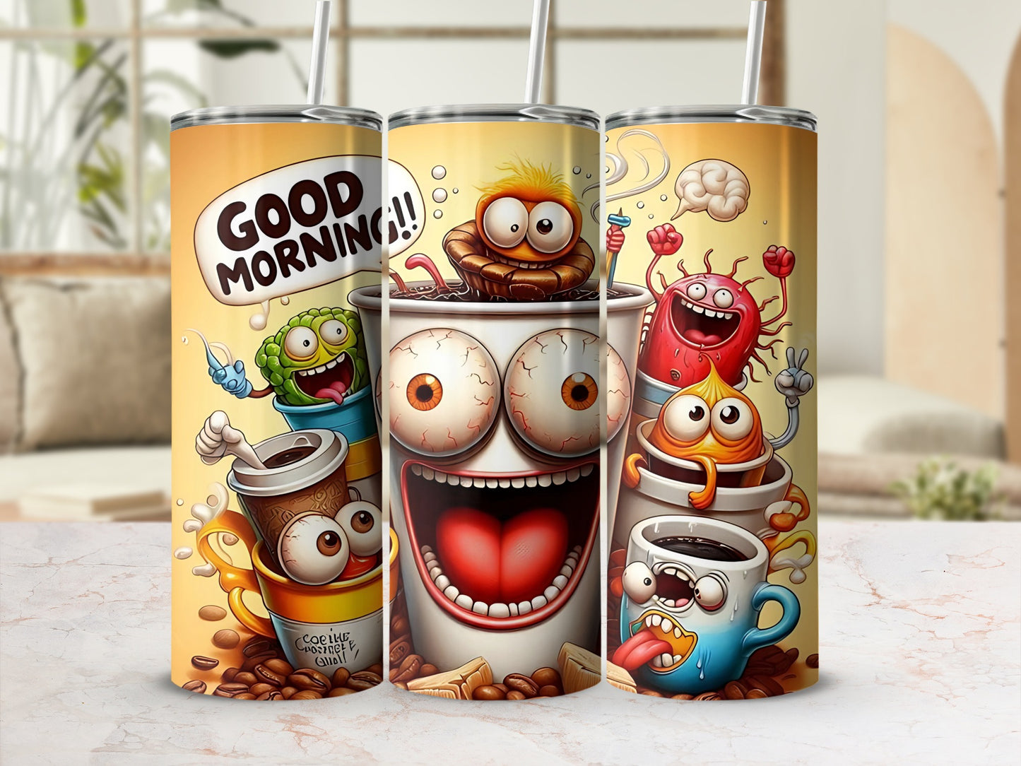 Funky Cartoon Coffee Good Morning Tumbler Flask