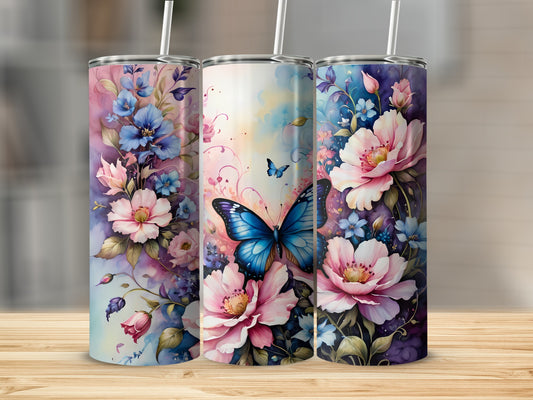 Elegant Watercolor Flowers Butterfly Tumbler product type