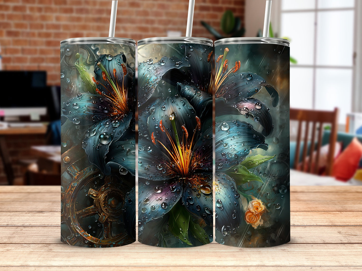 Captivating Blue Floral Design Insulated Tumbler