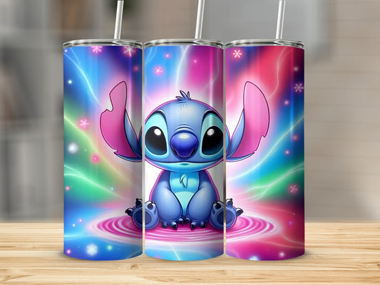 Cute Blue Alien Character on Colorful Background Tumbler