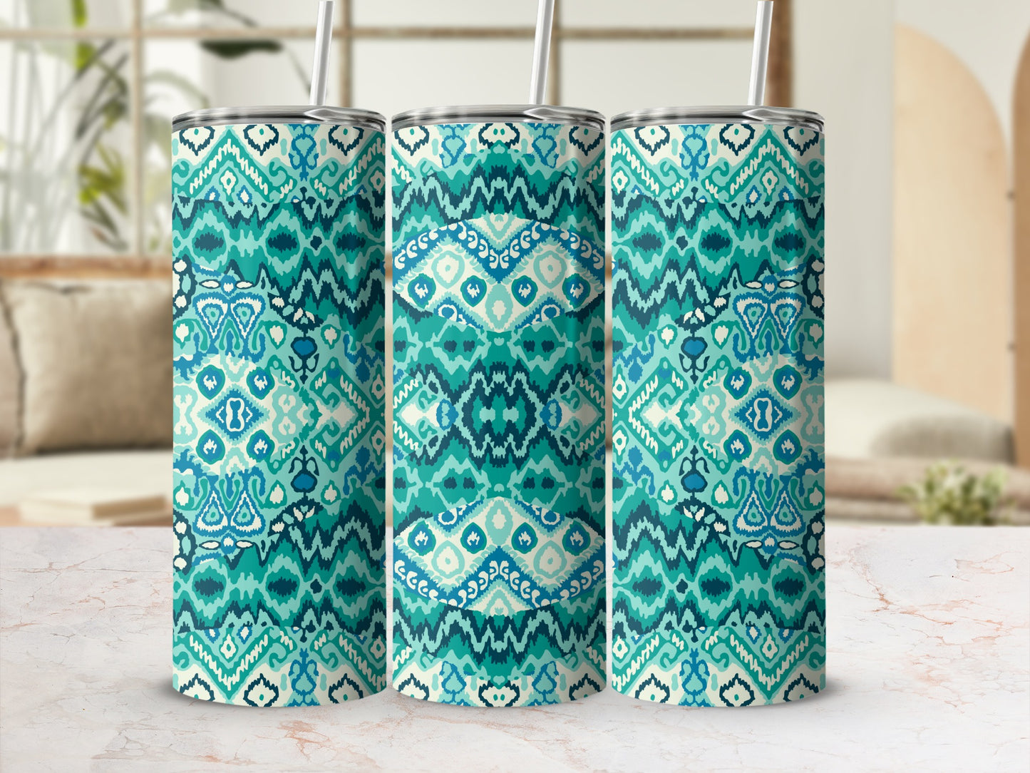 Vibrant Blue Patterned Insulated Tumbler Travel Mug